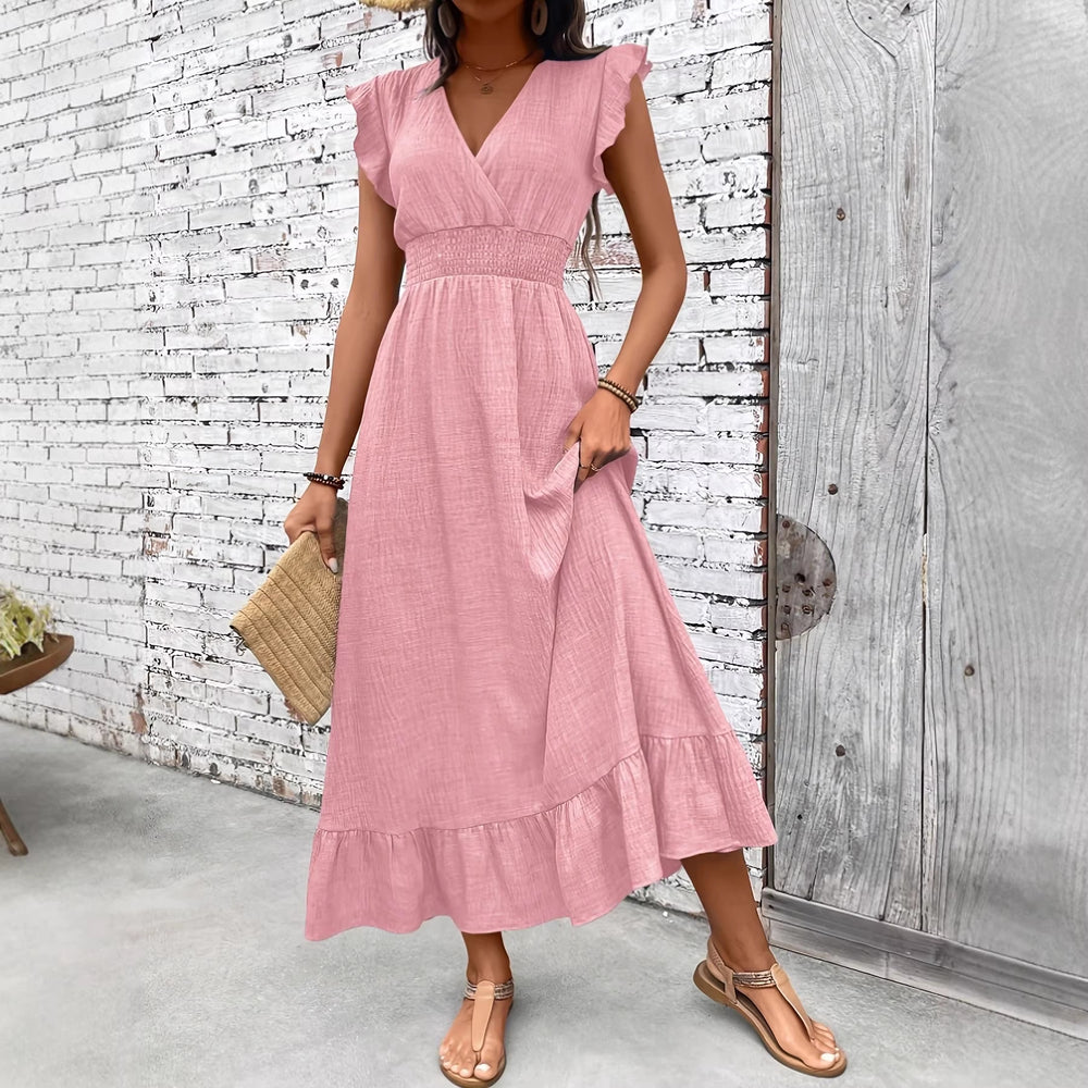 cross-border women's fashion elegant maxi dress -  beach vacation style cinched waist dress - spring/summer collection