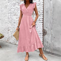 cross-border women's fashion elegant maxi dress -  beach vacation style cinched waist dress - spring/summer collection