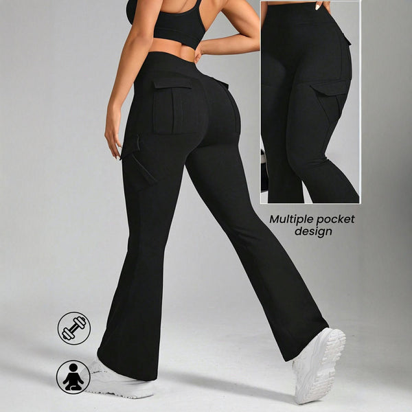 Pre-sale  new slim-fit hip lift high waist double pocket micro-pull pants trendy personalized sports yoga fitness trousers