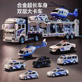 Kids' alloy toy car police car rescue truck large double-decker trailer car model for boys ages 3-6