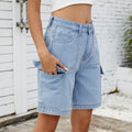 European and american cross-border summer new arrivals:   street style trendy washed denim cargo shorts for women