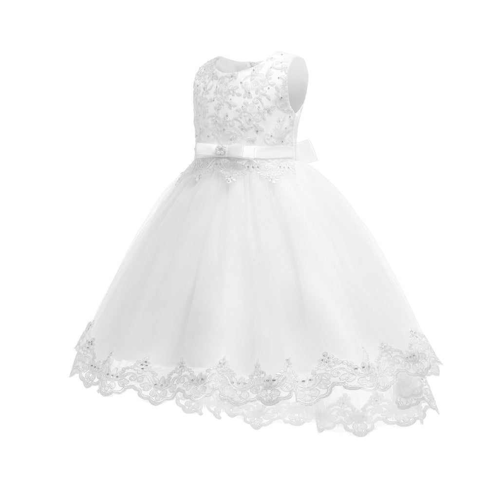 European and american style children's formal dress - tulle train princess gown - girls' piano recital dress - mid-to-large size children's dress