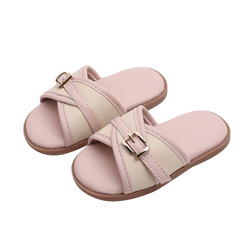 Women's flat sandals  summer new style sandals & slippers kids leather buckle beach shoes outdoor flip-flops