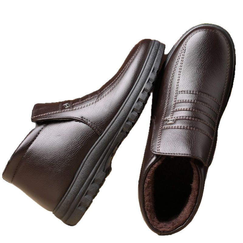 Men's winter warm cotton shoes - fleece lined, non-slip, casual high-top cotton shoes for men, elderly cotton shoes, men's leather cotton shoes for seniors