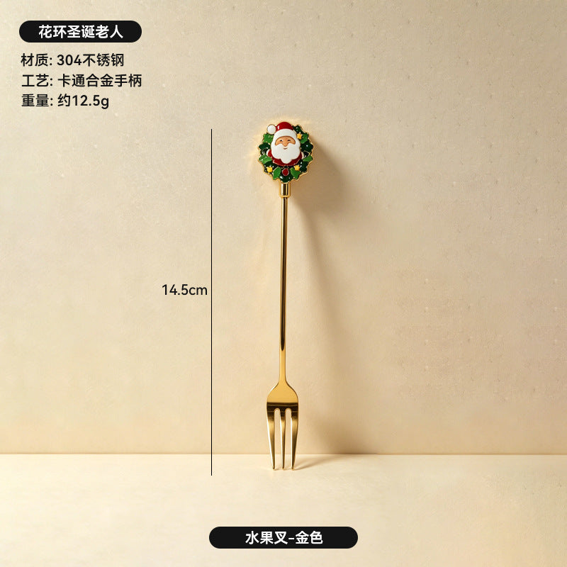 304 stainless steel luxury style creative christmas tableware coffee spoon afternoon tea dessert spoon fruit fork wholesale