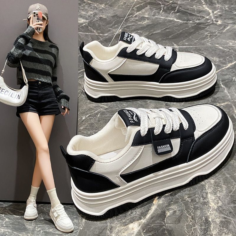 Popular little white shoes women's spring and autumn 2024 new shoes versatile thick baseplate shoes heightening ins sports shoes