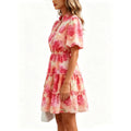 0 european and american cross-border summer women's elegant vacation print tie-strap short sleeve dress