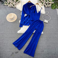 Fashionsuit female k-stylelong sleevesv neck waist knittingoutwear camisole three-piece set high waistloose pants