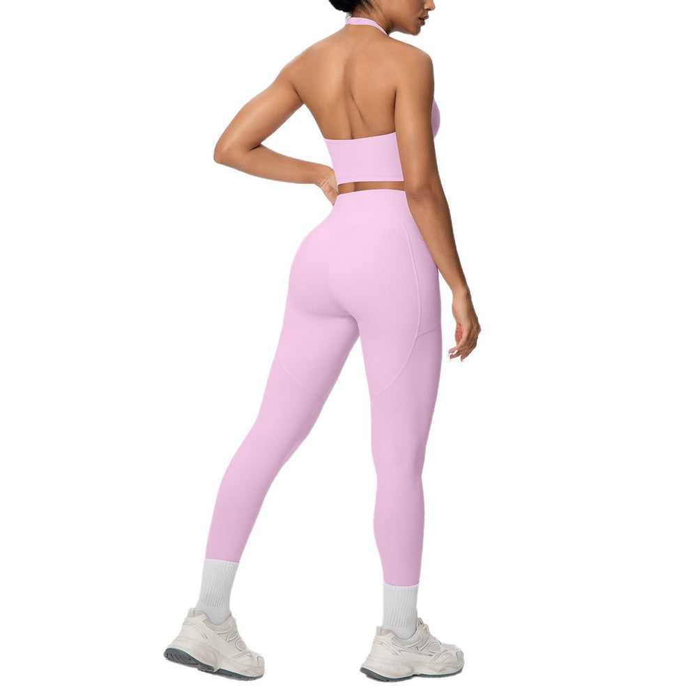 New halter neck backless high-waisted butt-lifting pocket pants activewear set - cloud-like comfort for casual outdoor running, fitness, and yoga