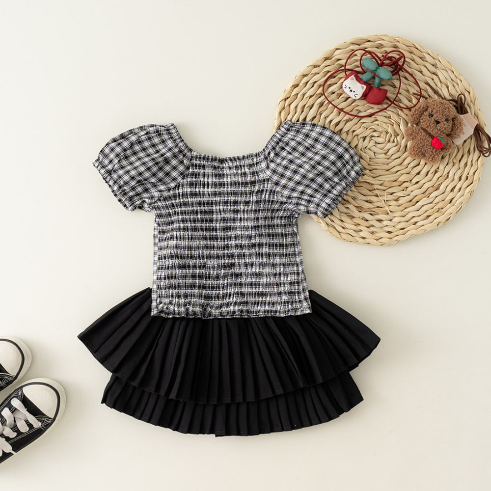 Girls' summer outfit  new style kids short-sleeve t-shirt pleated skirt two-piece set baby girl skirt pants chic cross-border