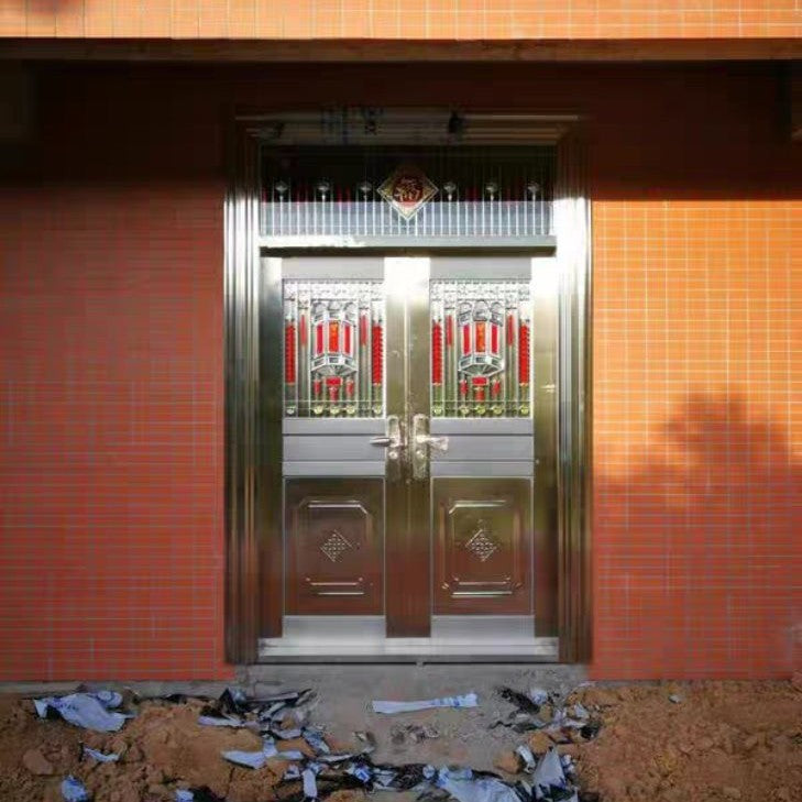 304 stainless steel door self-built house double-open rural glass door for home white steel rose entrance security door