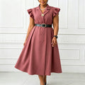 C8664 european and american new arrival elegant summer suit collar chic double-breasted short sleeve plus size african dress