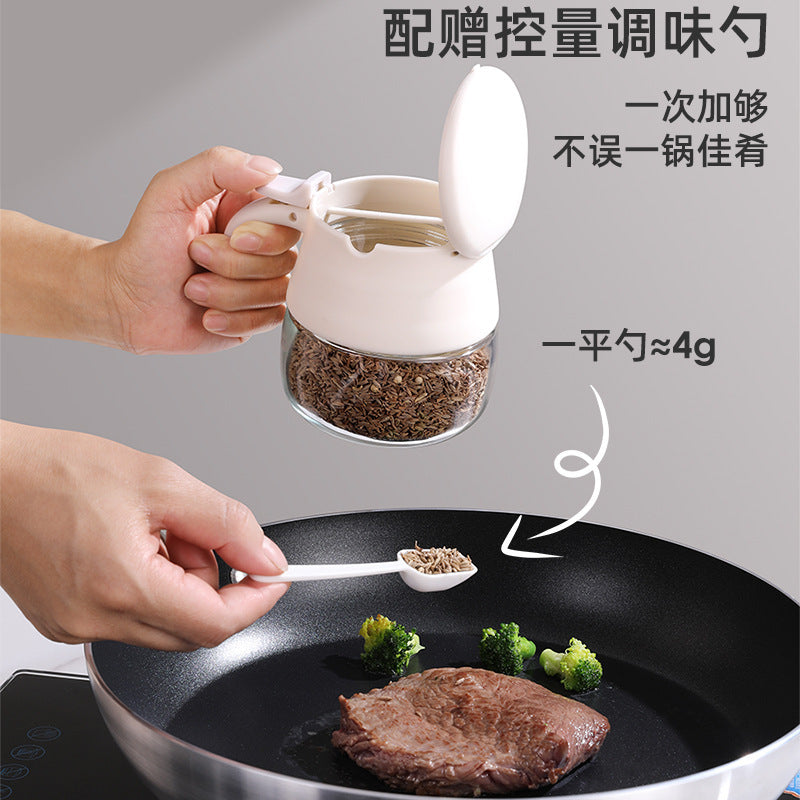 High-value seasoning box, kitchen household glass seasoning bottle, seasoning jar, salt jar sub-bottling, integrated box with spoon