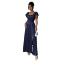 fashionsummernew arrival square collar ruffle sleeves waist slimming lookelegance jacquard slit dress for women