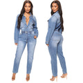 Hot-selling european and american women's jumpsuits: new styles,  bestsellers, washed denim, trendy long-sleeve rompers