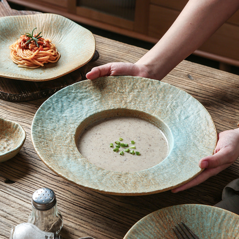 New creative ceramic plates - japanese retro round dinner plates, steak plates - wholesale for home and hotel tableware manufacturers