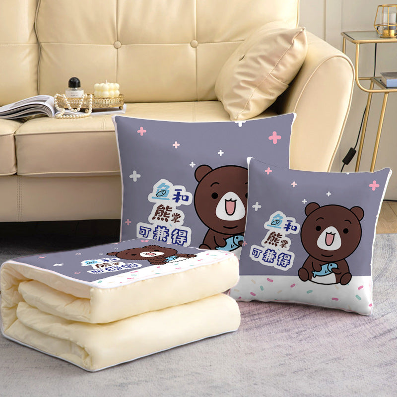 Dual-purpose pillow and quilt, advertising gift, air-conditioning quilt, office car nap pillow, side sleeping home cartoon