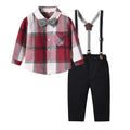 Boyssuitspringnew arrivalboysplaidlong sleevesshirtbaby boy british plaid one-year-old overallssuit