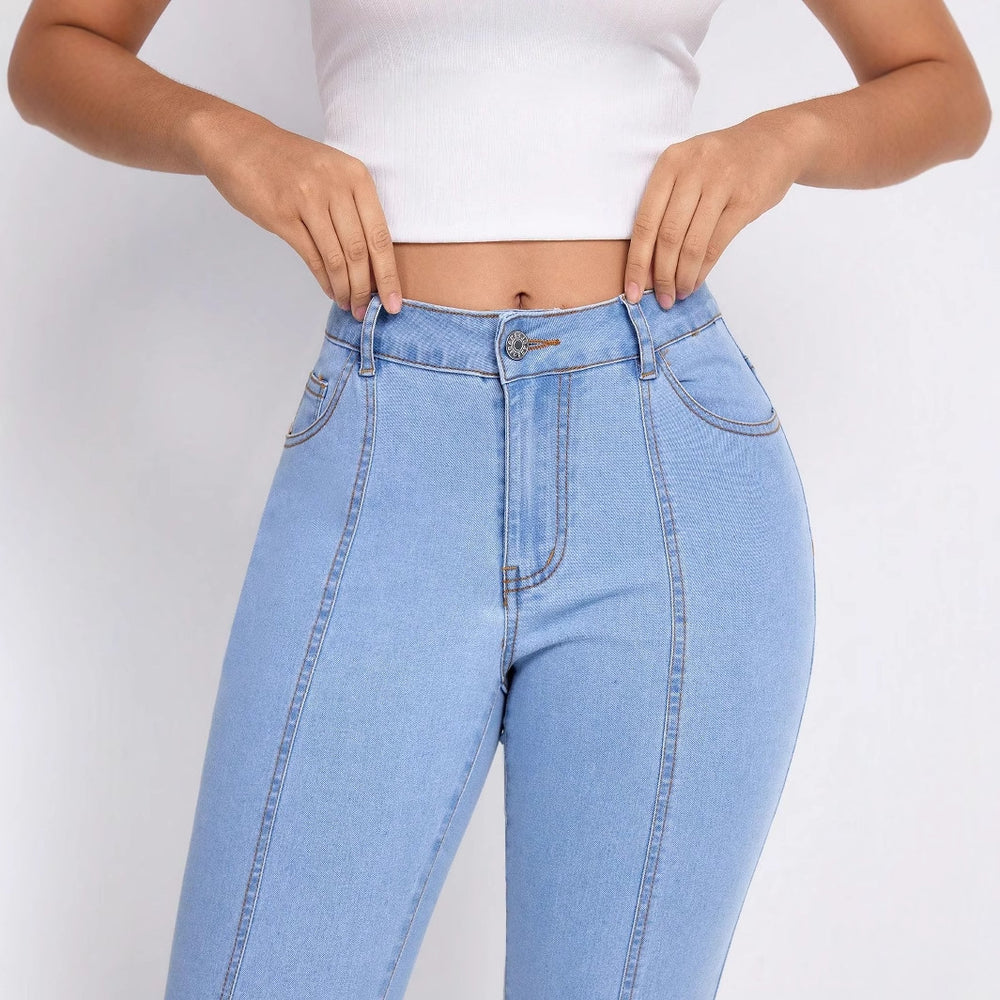 55--15606#  cross-border women's fashion european and american export ins blue high-waisted slimming skinny jeans