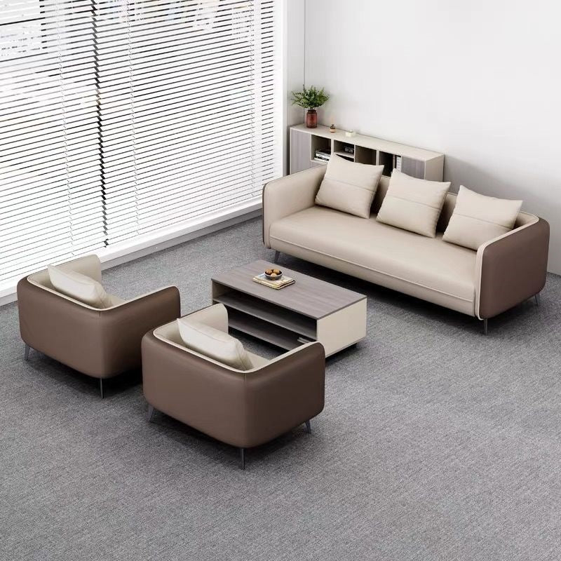Business reception area, meeting & negotiation zone, executive office: genuine leather office sofa & coffee table set with latex cushion accessories