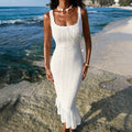 hollow-out knit cami dress - women's european & american style vacation dress, slim fit, ruffle hem bodycon maxi dress