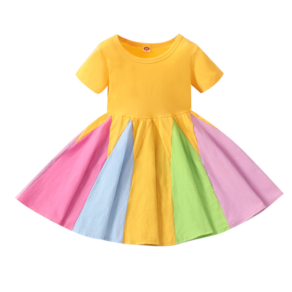Store manager's pick: new autumn/winter girls' long-sleeve round neck rainbow princess dress with color block design