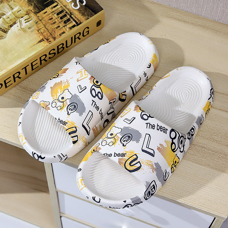 Graffiti "step on shit" slippers for women, summer outdoor wear, 2024 new cute indoor home one-strap casual couple slippers