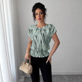 cross-border   independent station fashion women's summer short sleeve round neck elastic waist printing shirt