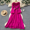 Vintage chic lantern sleeve v-neck lace patchwork dress - women's summer korean style slimming a-line maxi dress