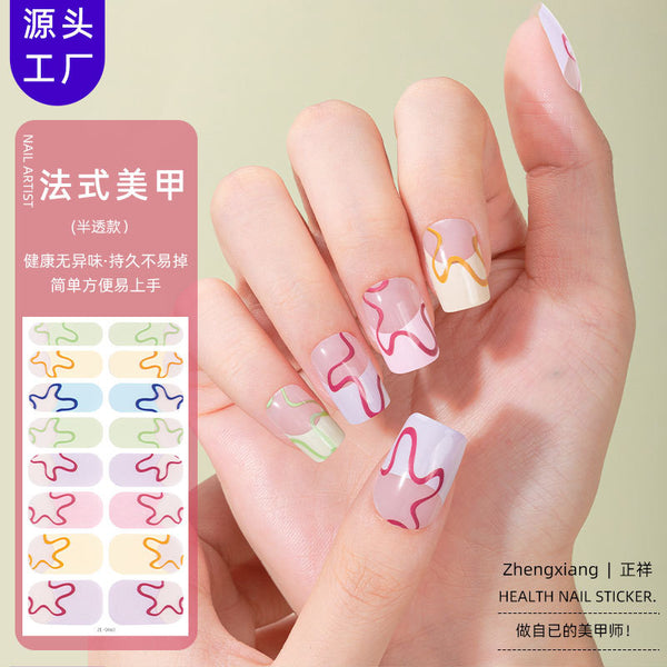Zhengxiang  simple French manicure sticker solid color scallion powder nail sticker  hot nail sticker customization