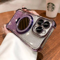 Glitter mirror magnetic stand iphone 17 case, compatible with apple 15, minimalist four-corner transparent electroplated soft case