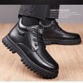2025 men's high-top leather winter boots: fleece-lined, warm, genuine leather, dad shoes, thick-soled, anti-slip snow boots for men