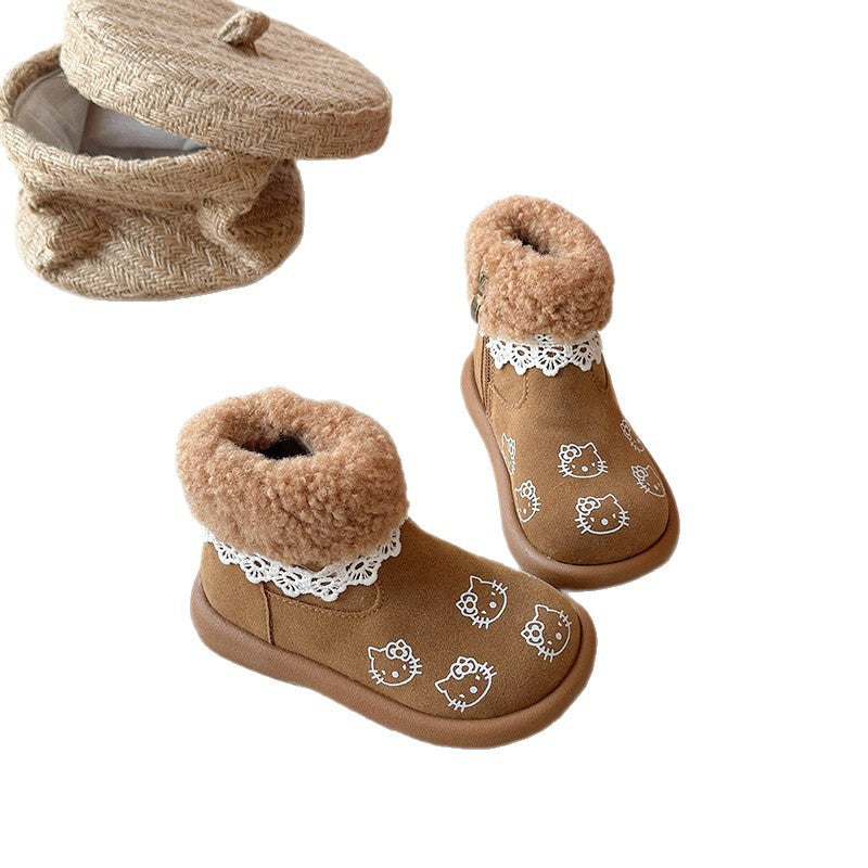 ins British Martin boots 2025 winter new Korean version girl kitten graffiti roll curly hair velvet short boots