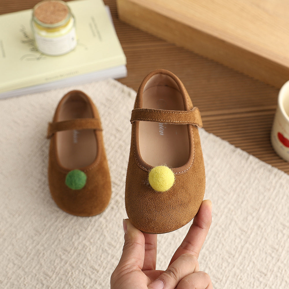 Vancahao girls' velvet flats - new spring/autumn  collection - kids' cherry velvet princess shoes with soft sole and dotted sole