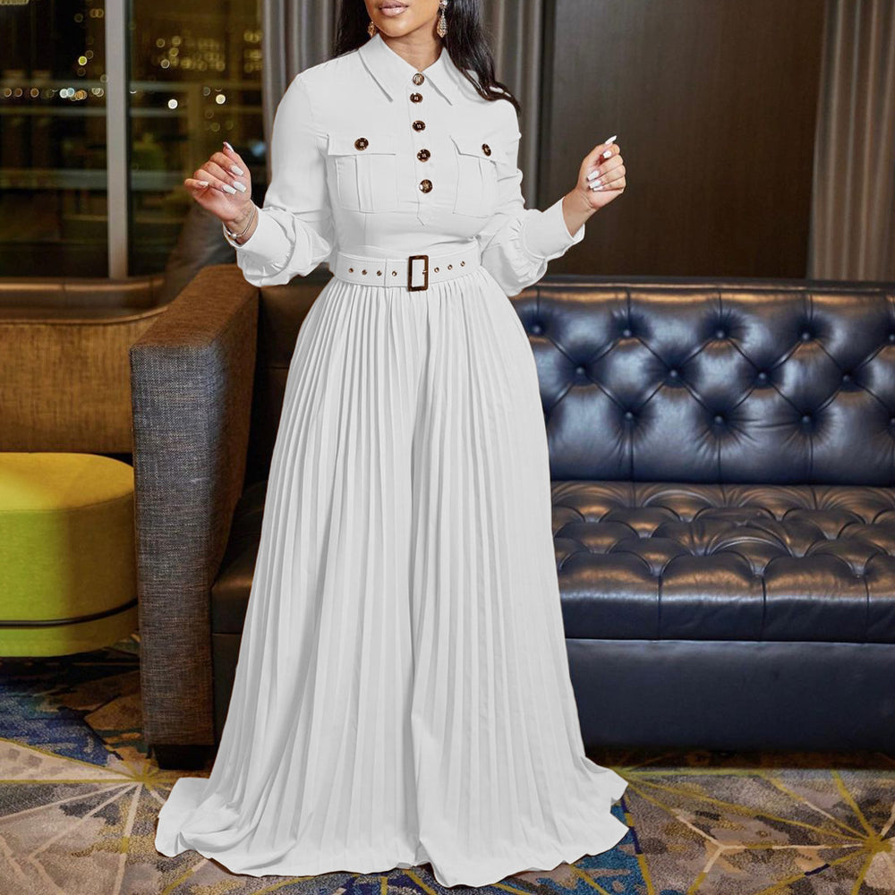 C8504 belted european and american style women's  spring/summer new long-sleeve casual loose pleated wide-leg jumpsuit - export quality