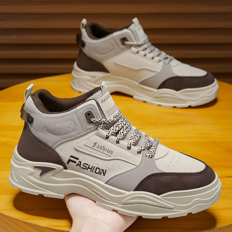 Spring men's high-top work shoes korean style trendy thick-soled martin boots athletic casual sneakers ankle boots fashionable shoes