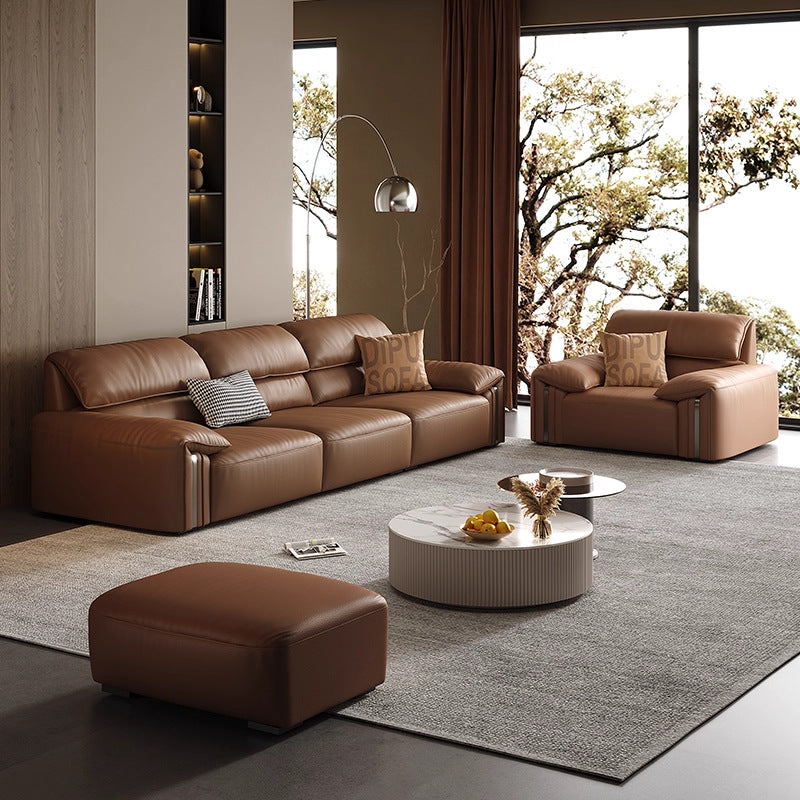 Italian normcore genuine leather sofa modern for home living room black straight row three seatsaccessible luxury first layer cowhide art sofa
