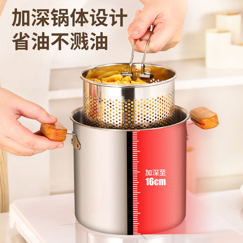 304 stainless steel deep fryer - compact home fryer for small fried foods, skewers, and more - includes filter screen - induction cooker compatible - mini, fuel-efficient fryer