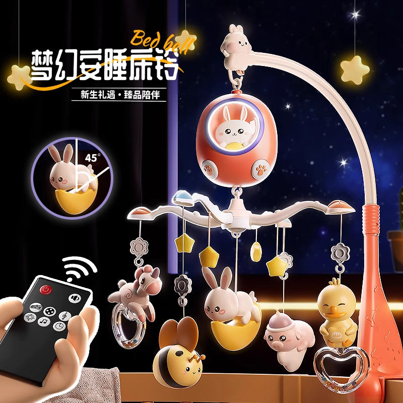 baby crib mobile toy, 0-1 year old baby musical rotating bedside bell, newborn crib hanging rattle night light