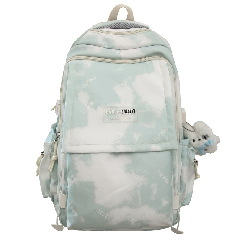 School bag, high-value niche design, tie-dye backpack, middle school student burden reduction, college student computer backpack, large capacity