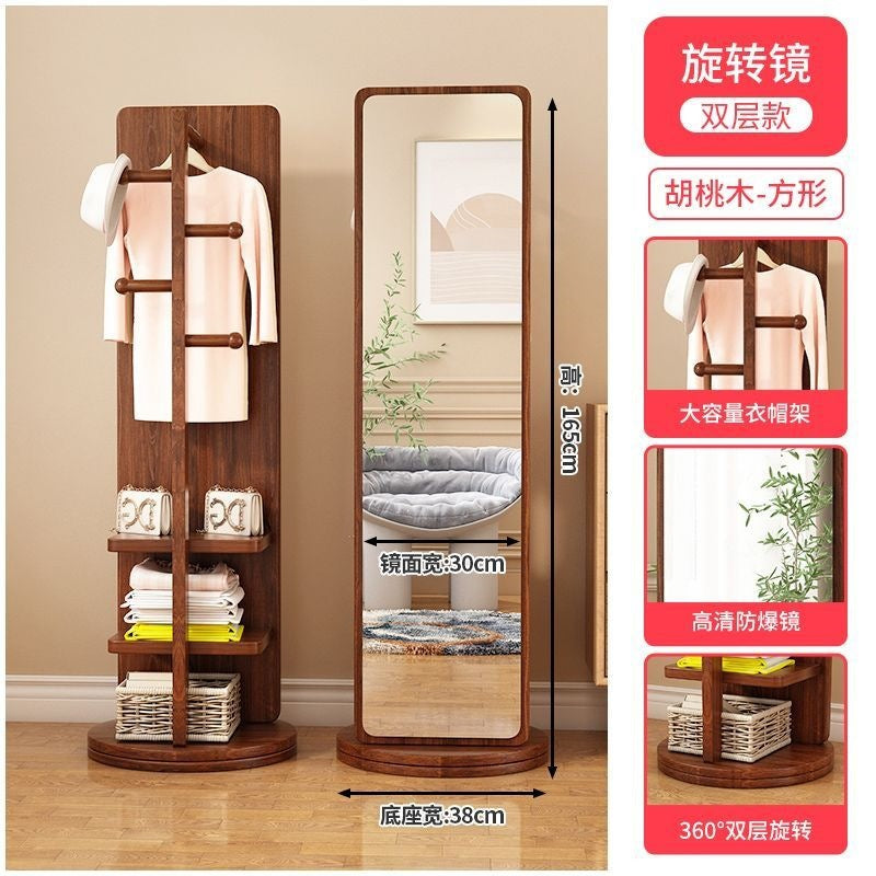 New premium floor-mounted dressing mirror for home bedroom, rotating mobile try-on mirror, multifunctional living room storage coat rack