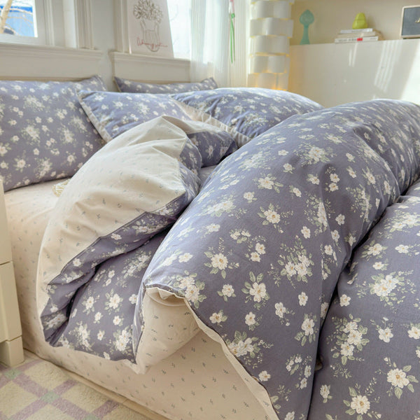 Retro floral pure cotton bed four-piece cotton 2025 new pastoral bedding quilt cover dormitory bed sheet three-piece set