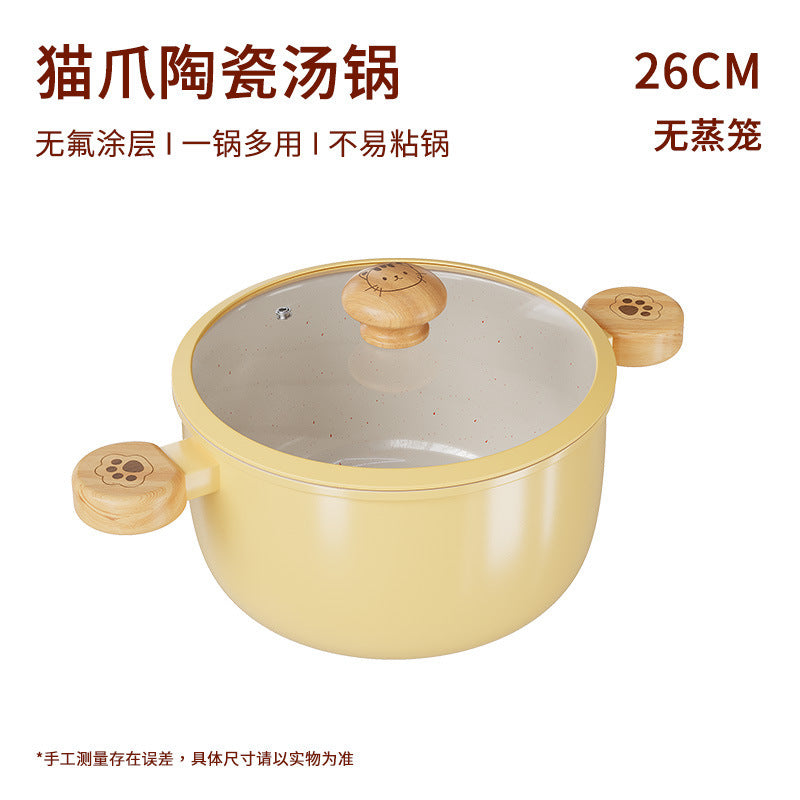 New cat paw ceramic glazed soup pot - multifunctional steamer and cooker combo - universal for home use - compatible with all stovetops - flat bottom non-stick