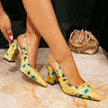 Huizhou city aliexpress women's high heel sandals - fashionable color block print, minimalist pointed toe, chunky heel - new 2026 collection