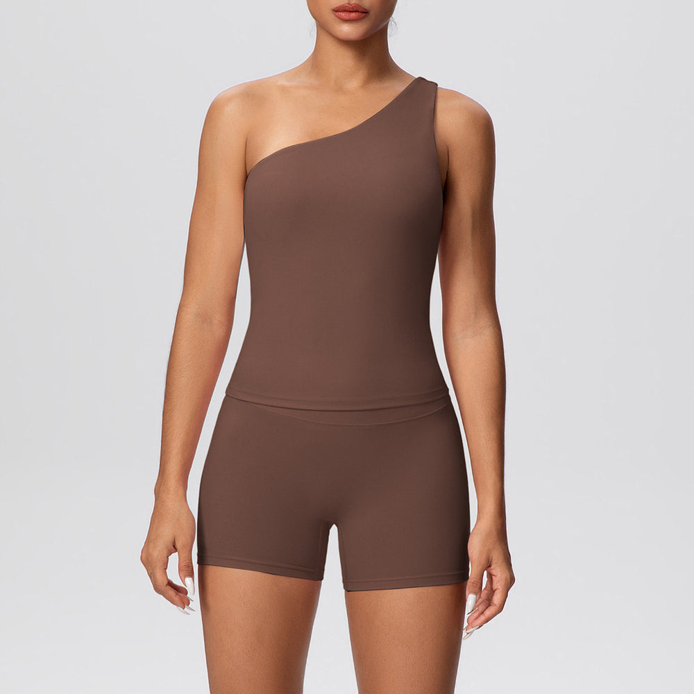 Sexy one-shoulder open-back activewear set: high-waisted, butt-lifting, compression yoga outfit - quick-dry running & fitness apparel