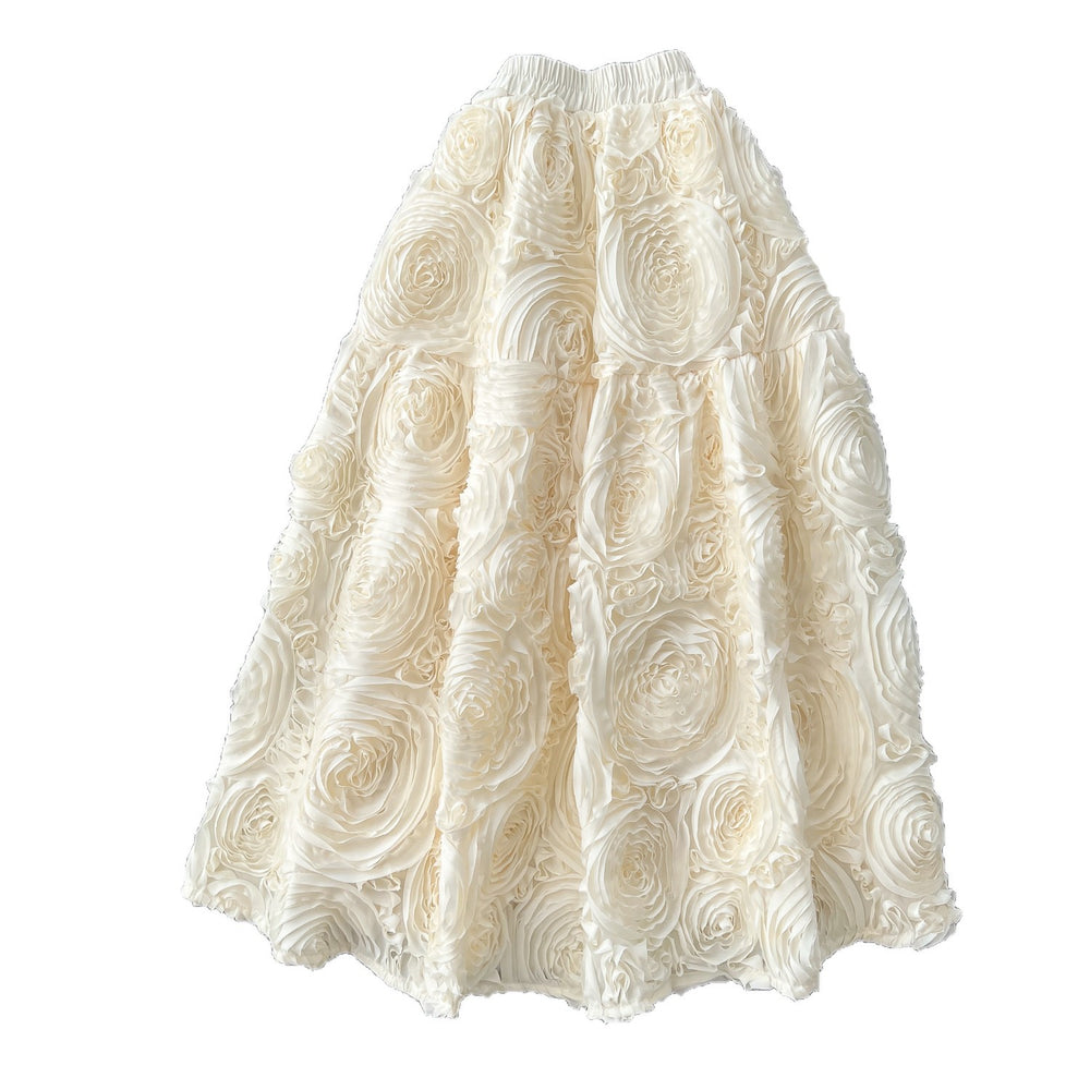 French chic floral midi skirt - high-waisted, slimming a-line design for women's spring collection
