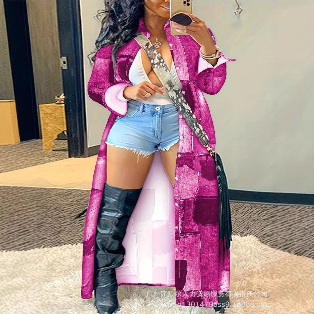 European and American  women's clothing large-size plaid printing long-sleeved cardigan jacket-LPU8082AA5