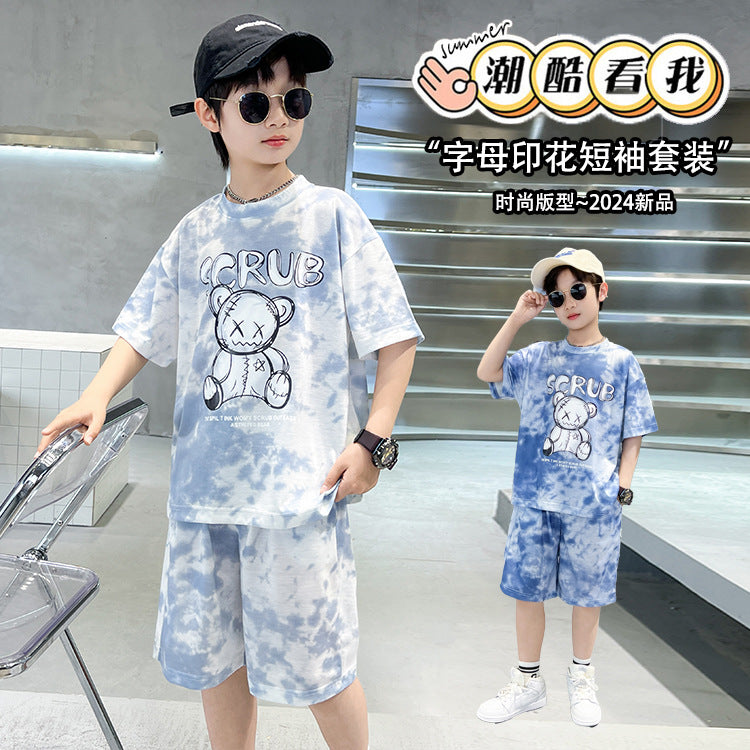 Boys' summer outfit set  new summer kids short-sleeve t-shirt tracksuit thin two-piece set children's clothing