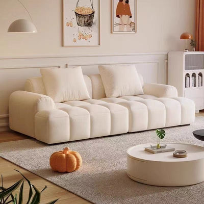 French cream style puff sofa living room modern casual fabric straight row two and three seater small apartment sofa