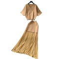 Sophisticated two-piece dress set:  summer collection - premium short-sleeve knit top & high-waisted pleated midi skirt
